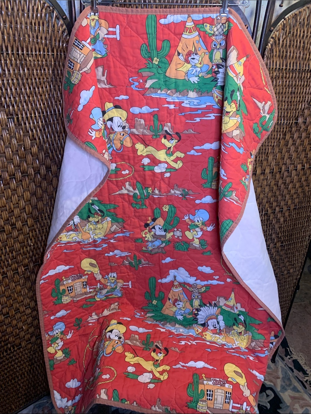 Vintage Disney Mickey, Donald Duck, Pluto Quilted Blanket